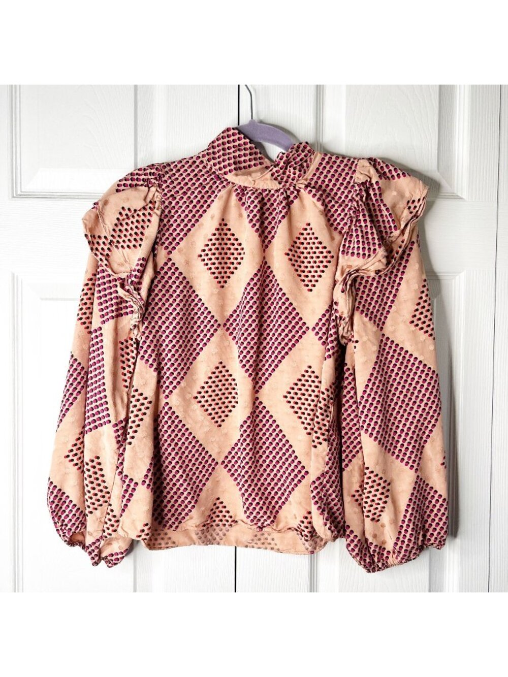Hofmann Copenhagen Bella Peach Printed Puff Sleeve Blouse Women's Size FR 34